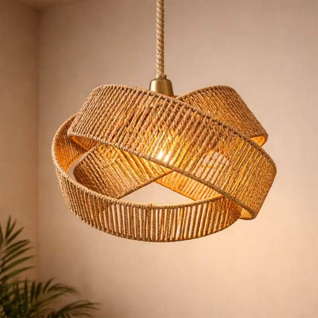Voltico Brown Rattan Ring Pendant Lampshade, Handwoven Wicker Boho Ceiling Shade, Diameter: 30 cm – 1