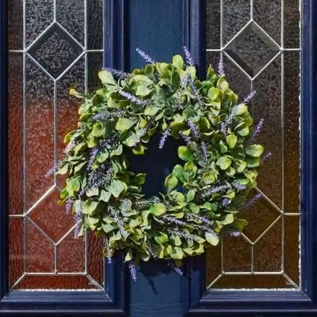 Marco Paul Round Artificial Lavender Floral Wreath in Green and Purple