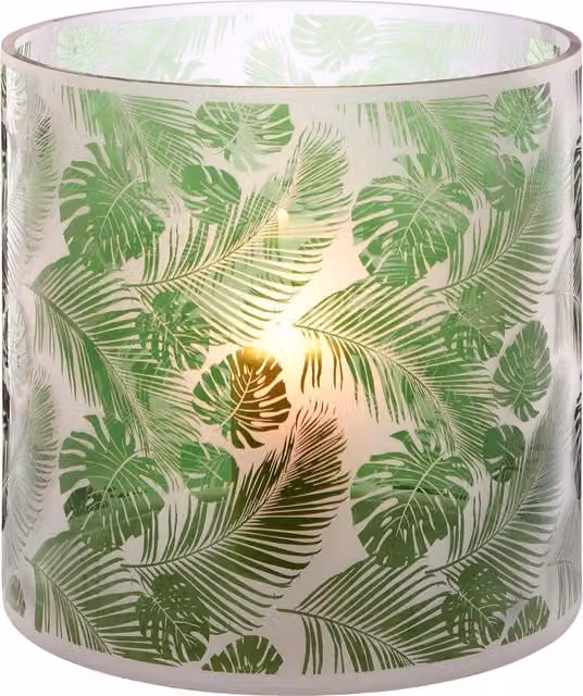 Orsina Botanical Large Round Glass Hurricane Pillar Candle Holder in Green