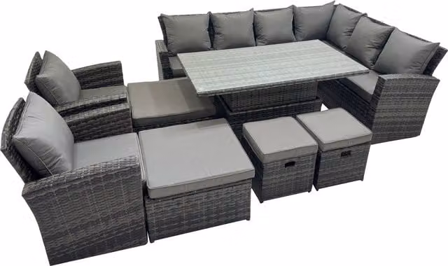 Fimous 12-Seater Rattan Corner Sofa Set with Lifting Table in Dark Grey Mixed