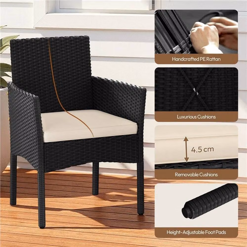 Kelvenix 3-Piece Modern Rattan Furniture Set in Black and Beige – 3