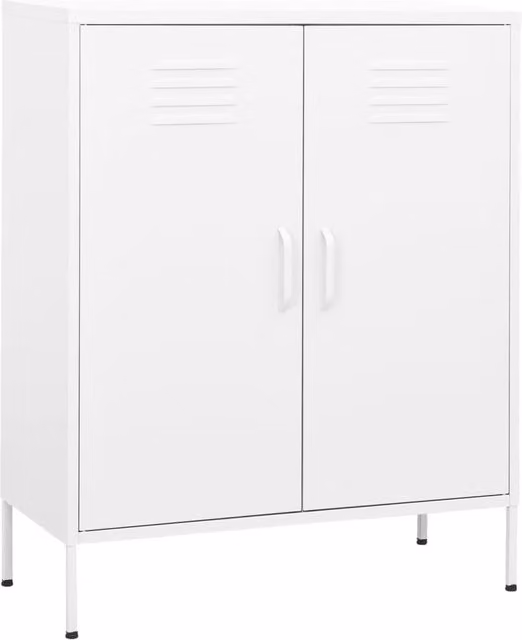 Berkfield Home White Steel Storage Cabinet with Hinged Doors, W/D/H: 80 x 35 x 101.5 cm