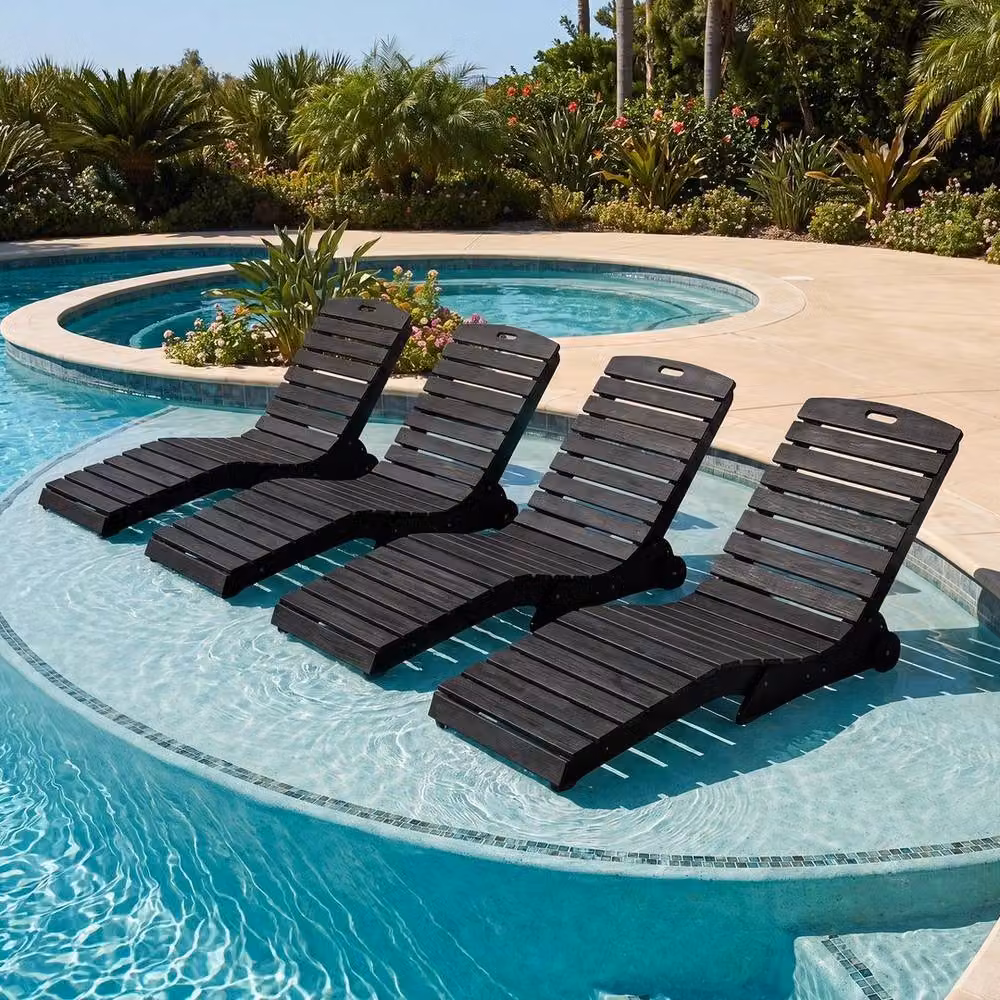 KORVIXA Ergonomic Pool Chaise Lounger with Wheels in Black – 5