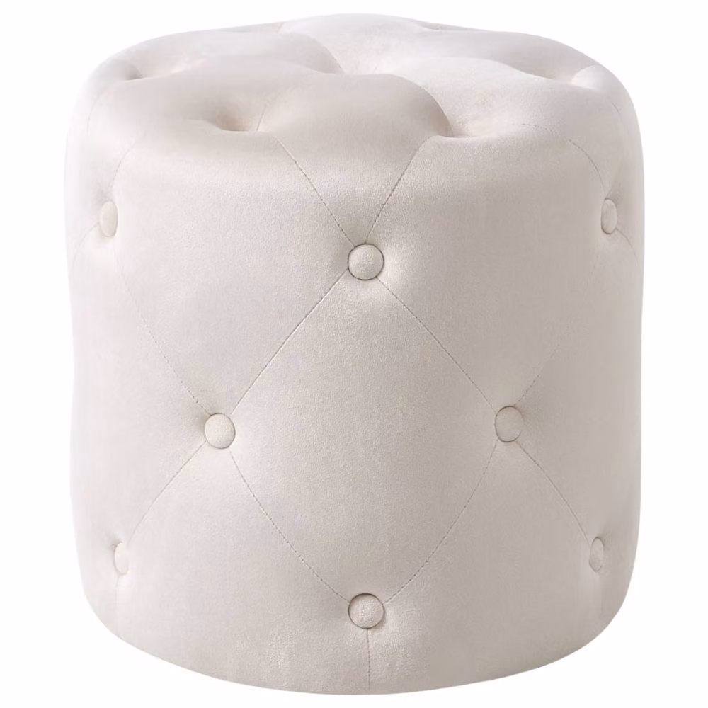 Wyld and Coco Round White Velvet Tufted Pouffe – 2