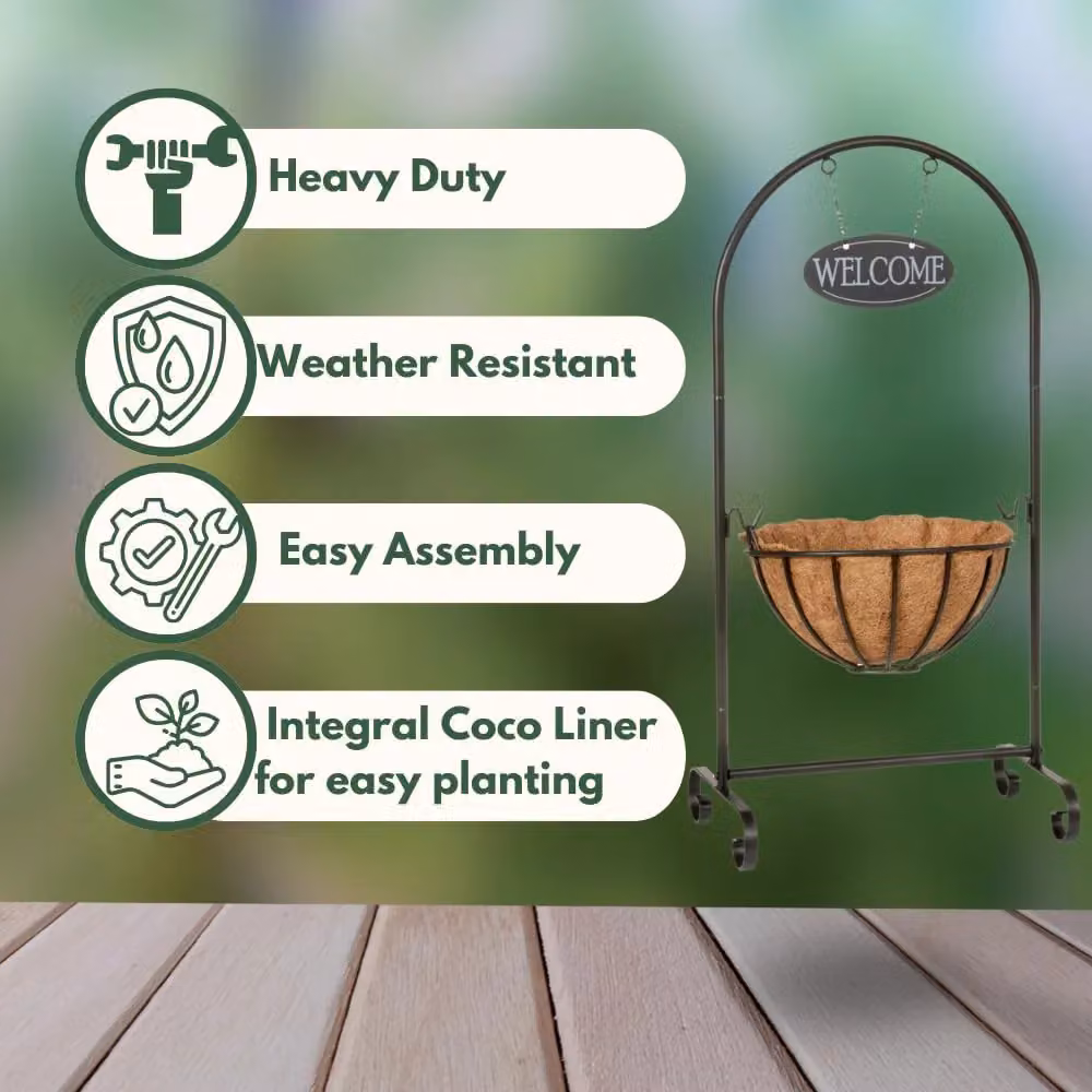 Marco Paul Black Steel 12 inch Planter with Welcome Sign – 4