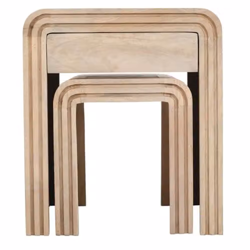 Indian Hub Hudson Carved Mango Wood Nest of 2 Tables with Drawer – 1