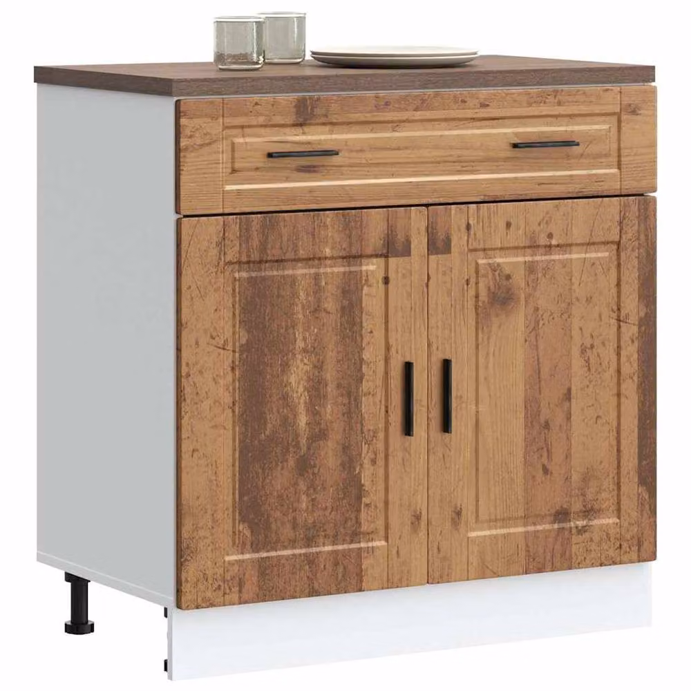 Berkfield Home Porto Kitchen Base Cabinet in Brown Old Wood Engineered Wood, W/D/H: 81.5 x 46.0 x 80.0 cm – 2