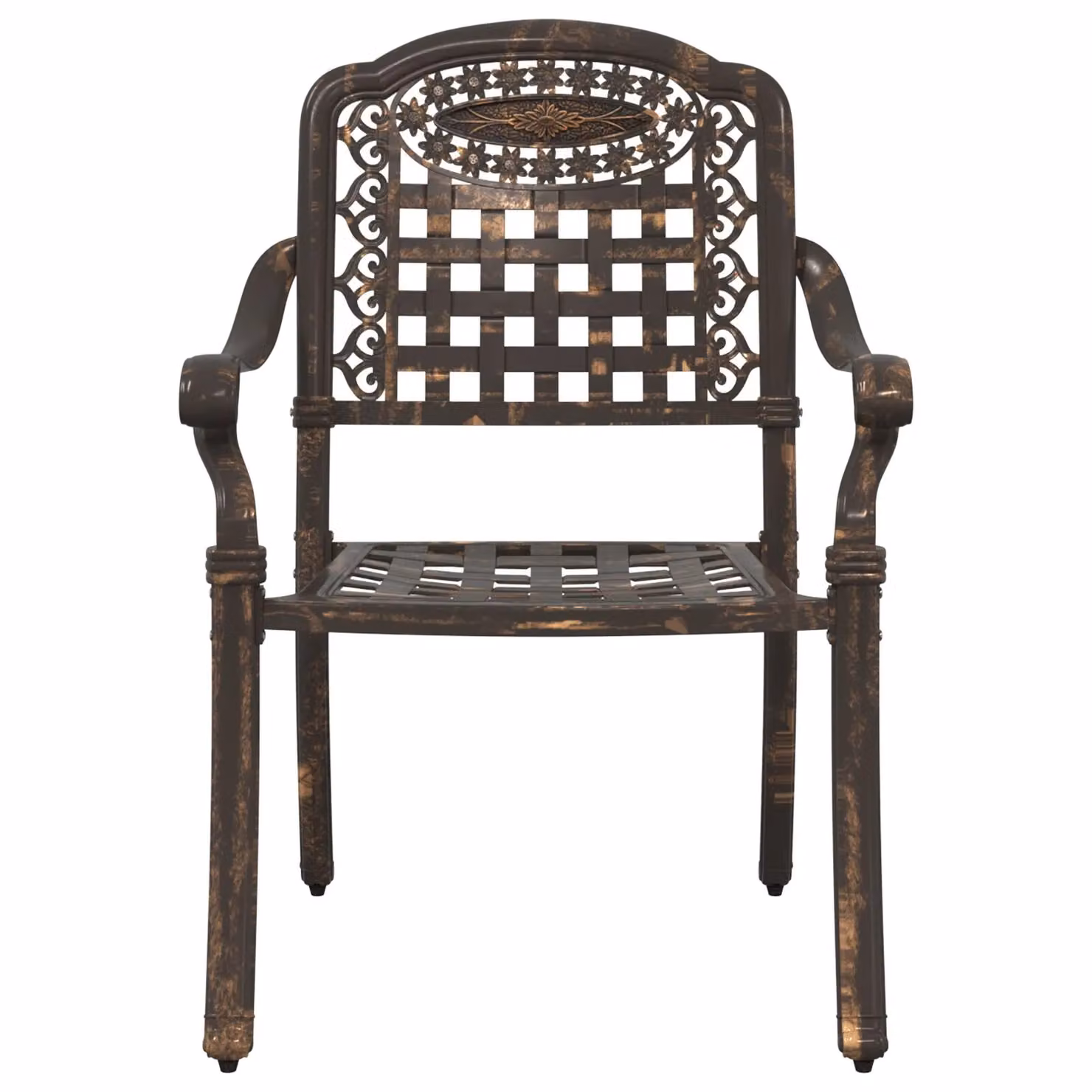 Berkfield Home Set of 2 Bronze Cast Aluminium Garden Chairs with Armrests – 3