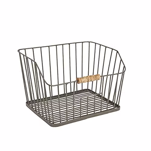 KitchenCraft Living Nostalgia Large Wire Storage Basket, Grey, W: 23.5 cm, D: 28.5 cm, H: 19 cm
