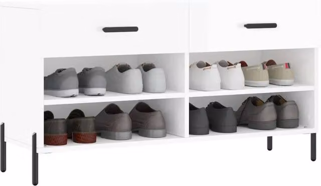 Berkfield Home Modern High Gloss White Shoe Bench, W/D/H: 102 x 35 x 55 cm