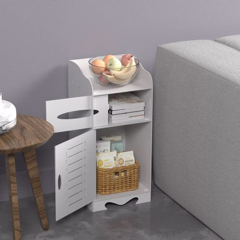 FORGEVIO White Waterproof Freestanding Tall Bathroom Cabinet with Hinged Doors and Internal Shelves, W/D/H: 60 x 25.5 x 25.5 cm – 2