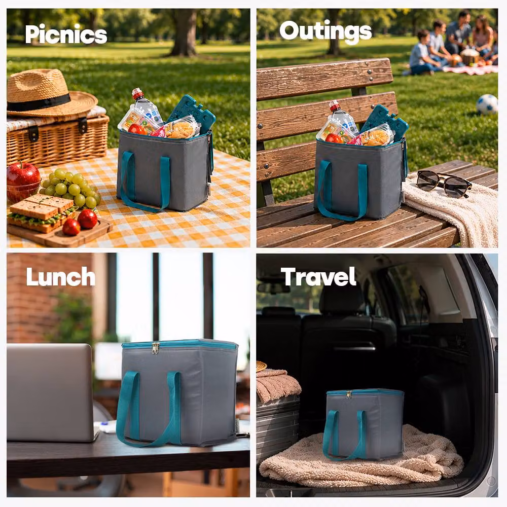LIVIVO 10L Insulated Cooler Bag with Freezer Block in Grey – 5