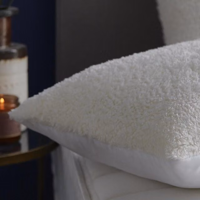 OHS Hygge Square Teddy Fleece Soft Touch Pillow in Beige, Yellow or White