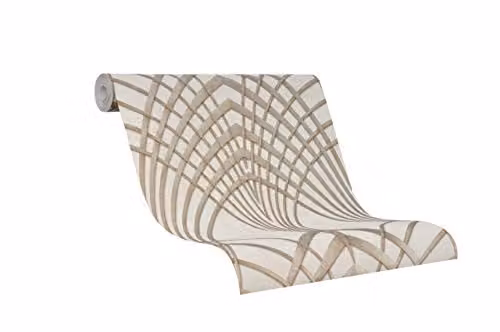 Marburg Beige and Gold Geometric Art Deco Wallpaper with Abstract Graphical Pattern, Roll Size: 10.05 m x 0.53 m
