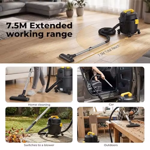 Spector Wet and Dry Cylinder Vacuum Cleaner, 1000W, 15L, Black – 12