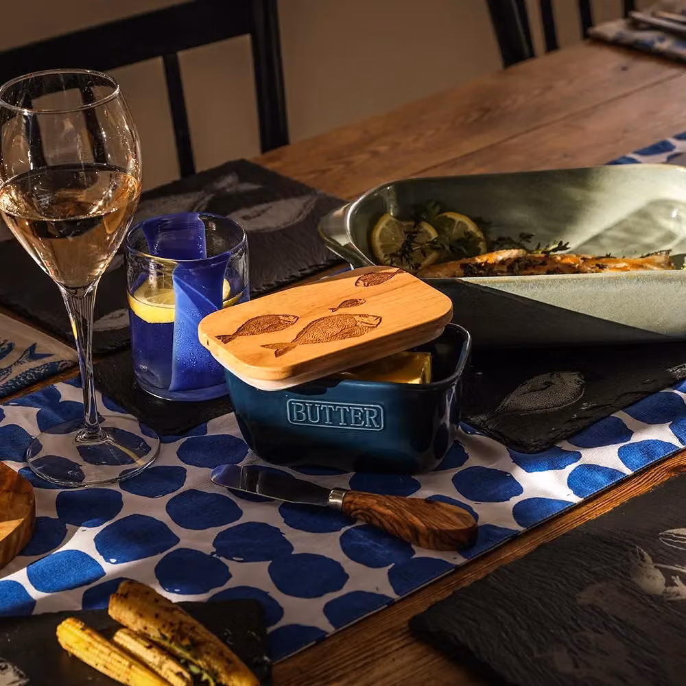 Selbrae House Blue Butter Dish with Fish Repeat Pattern, W: 140 cm, D: 90 cm – 2