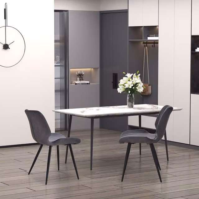HOMCOM Set of 2 Vintage Grey PU Leather Dining Chairs