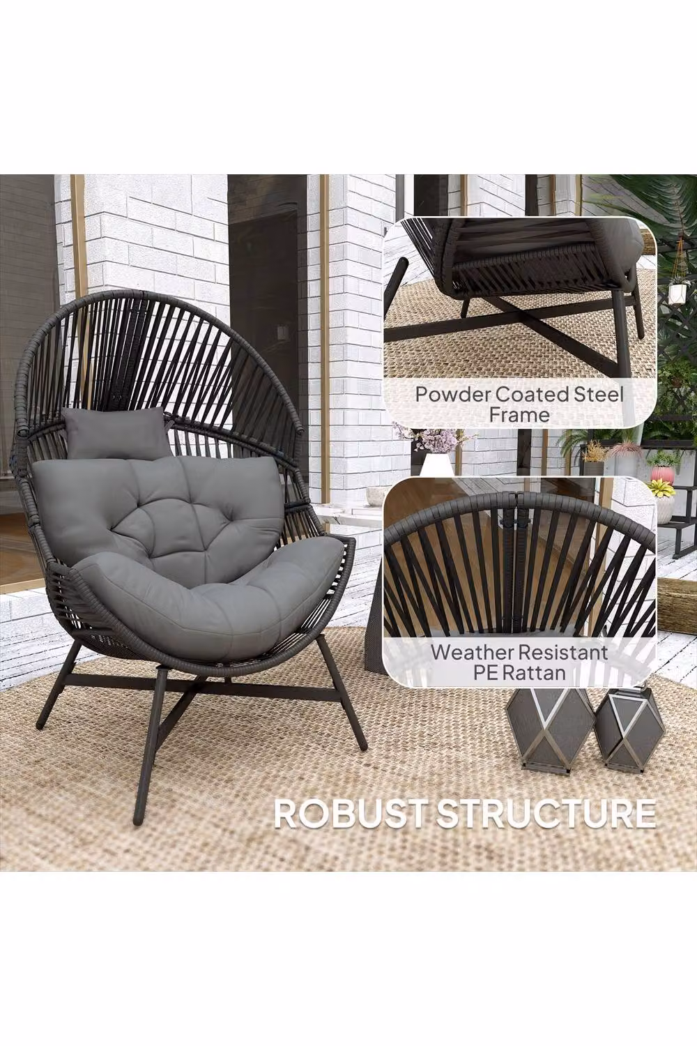 ERGOVEXA Rattan Egg Chair in Charcoal Grey – 3