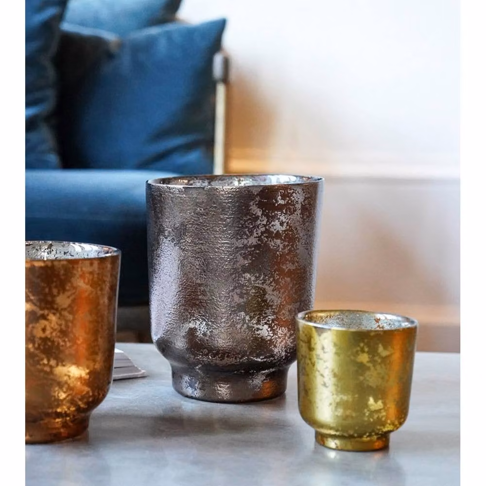 Lemon Pavilion Furniture and Decor Antique Metallic Bronze Glass Tealight Holder, W: 15.5 cm, D: 15.5 cm, H: 19 cm – 1