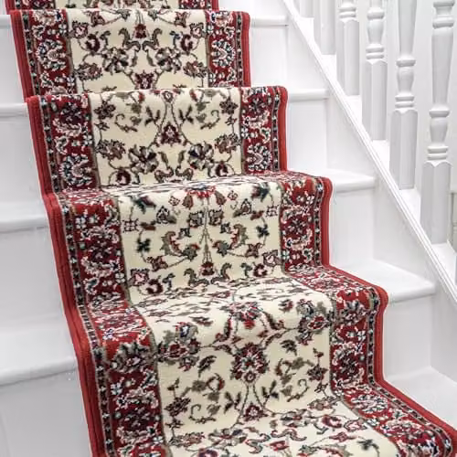 runrug Oriental Classic Stair Runner in Beige, W: 60 cm, L: 720 cm, Thickness: 0.9 cm – 1