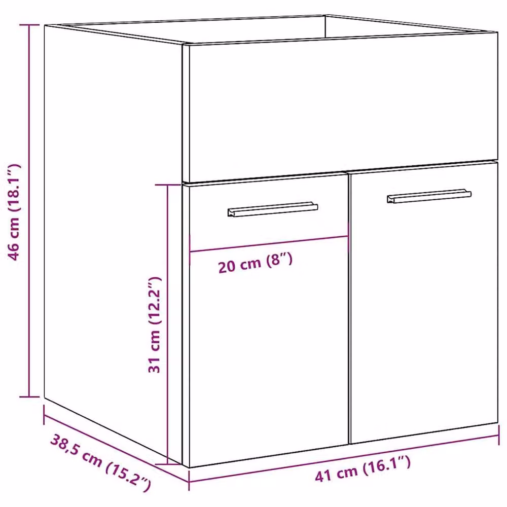 Berkfield Home Artisan Oak Bathroom Sink Cabinet, Brown, W/D/H: 41 x 38.5 x 46 cm – 2