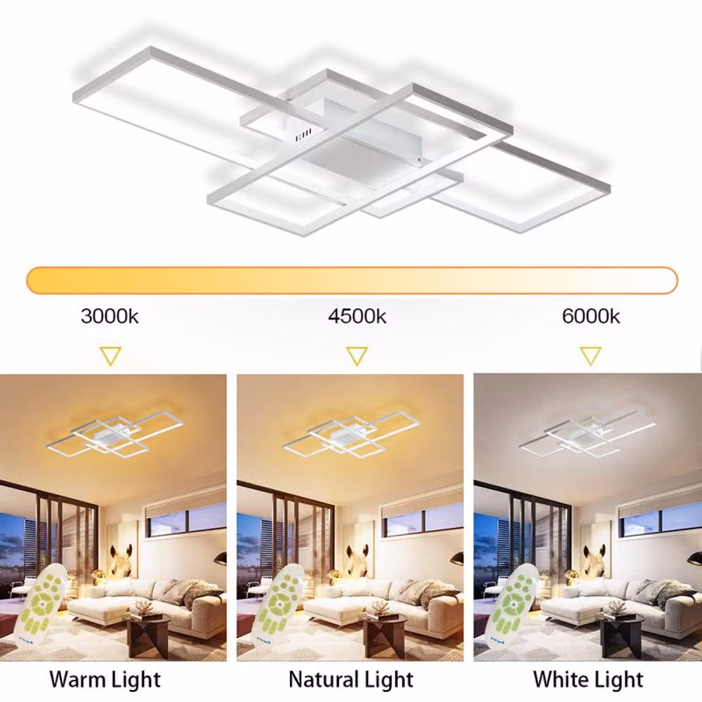 NIVOR Square LED Ceiling Light, Dimmable Flush Mount with Remote Control, White Acrylic – 2