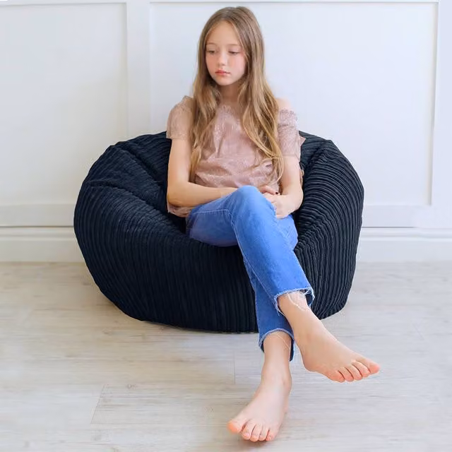 rucomfy Classic Kids Bean Bag Chair, Navy Blue Jumbo Cord Slouchbag with Removable Cover – 1