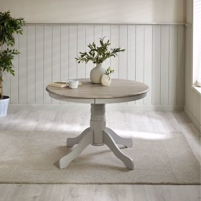 FurnitureboxUK Bude Round Rubberwood Pedestal Dining Table in Grey and White