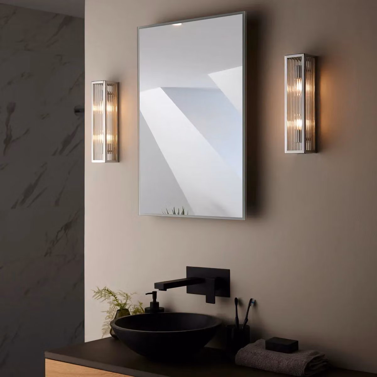 Netlighting Newham Outdoor Contemporary 2 Light Wall Lamp in Chrome with Grey Transparent Ribbed Glass – 3