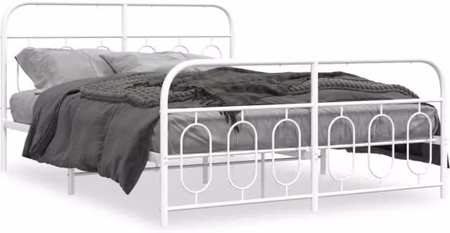 Berkfield Home Metal Bed Frame with Footboard, White, W/D/H: 140 x 190 cm