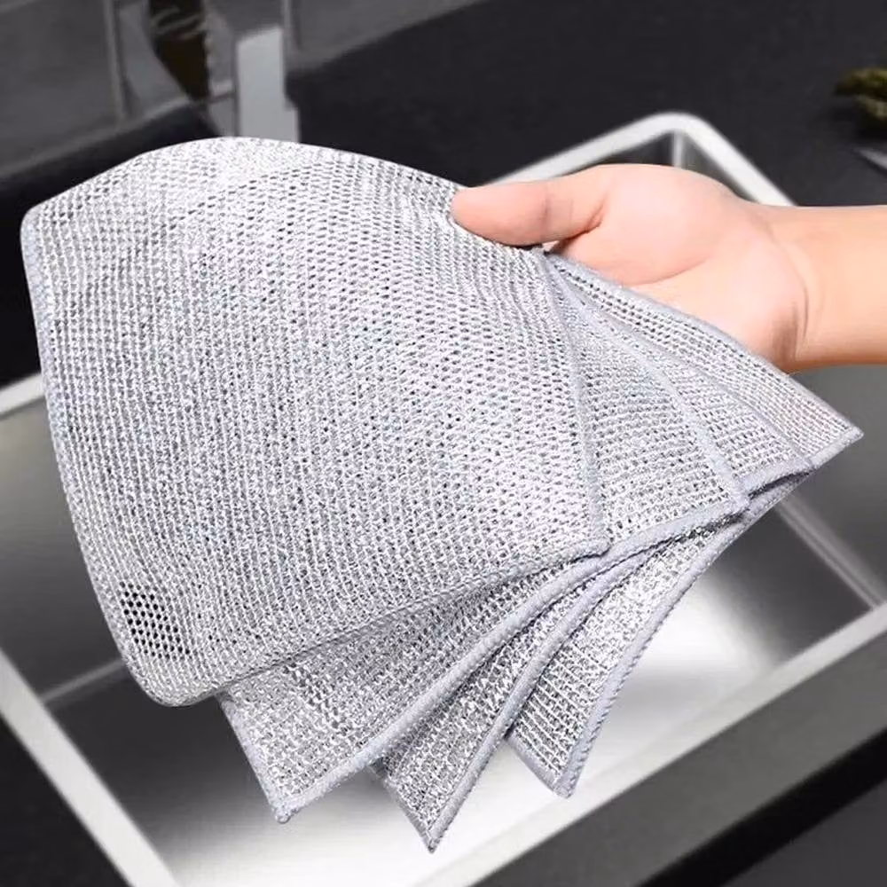 SPETLEK Silver Steel Wire Dish Cloths, Reusable Scrubbing Rags, 0.6m2 – 3