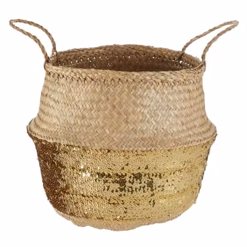 Orsina Gold Seagrass Storage Basket with Handles – 1