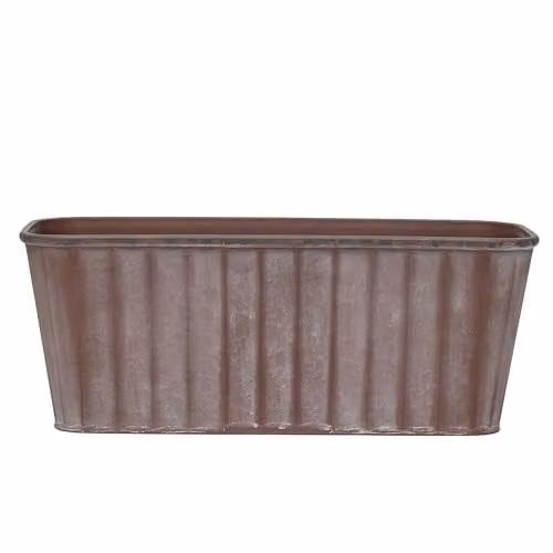 Garden Gear Rust Effect Metal Trough Planter in Brown, W: 38 cm, D: 17 cm, H: 15 cm – 1