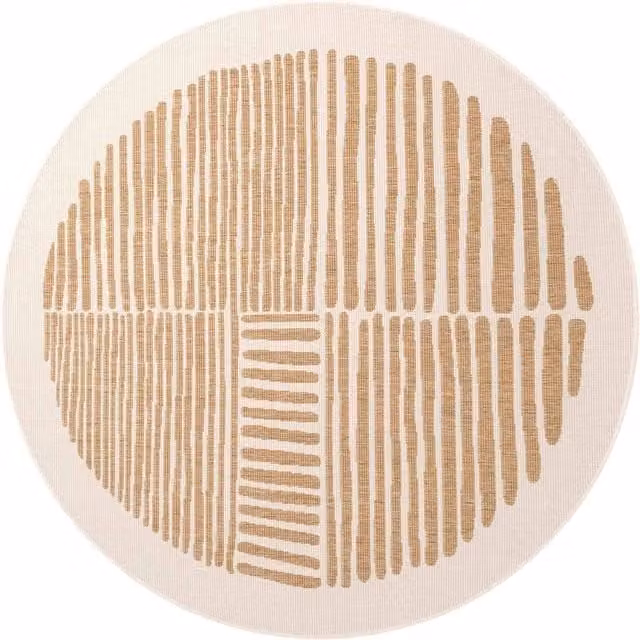 Ted Baker Bounds Abstract Reversible Flatweave Round Indoor Outdoor Rug in Beige, Diameter: 160 cm – 1