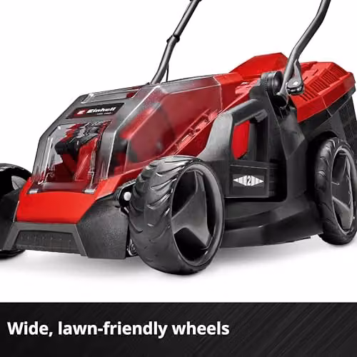 Einhell Power X-Change 36V Cordless Lawnmower in Red with 2x Rechargeable Batteries, 2x Quick Chargers, Mulching Kit and Collection Bag – 5