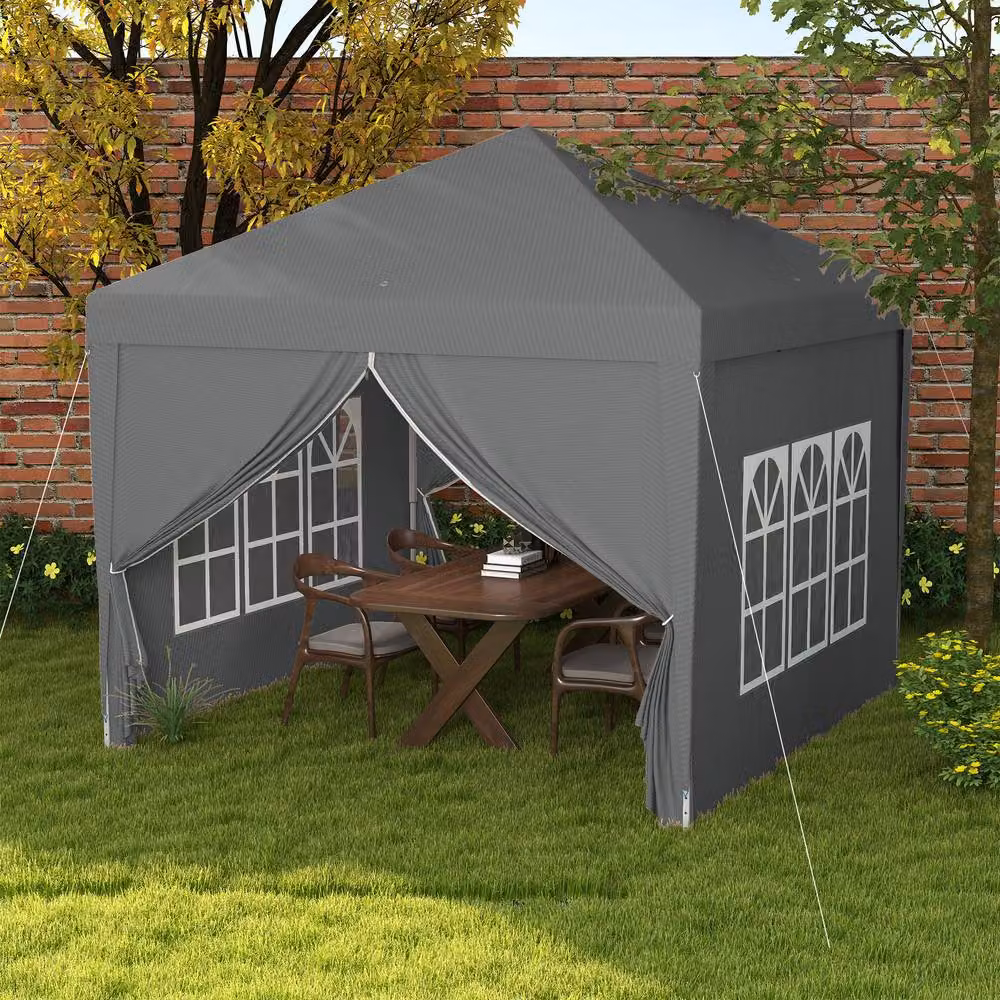 Outsunny Grey Pop Up Gazebo with Windows and Steel Frame, W/D/H: 300 x 300 x 258 cm – 2