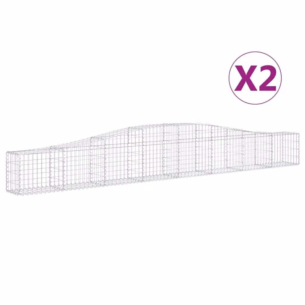 Berkfield Home Arched Gabion Baskets, 2 Piece Set, Silver Galvanised Steel, W: 400 cm, D: 30 cm, H: 40-60 cm – 2