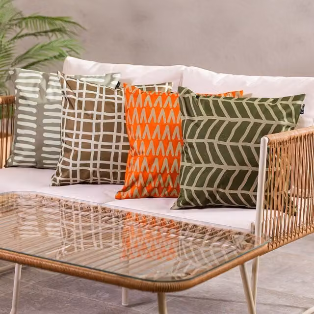 ICON 4-Pack Cushion Mark Marking Square Outdoor Fabric Cushions in Chocolate, Stone, Khaki and Burnt Orange
