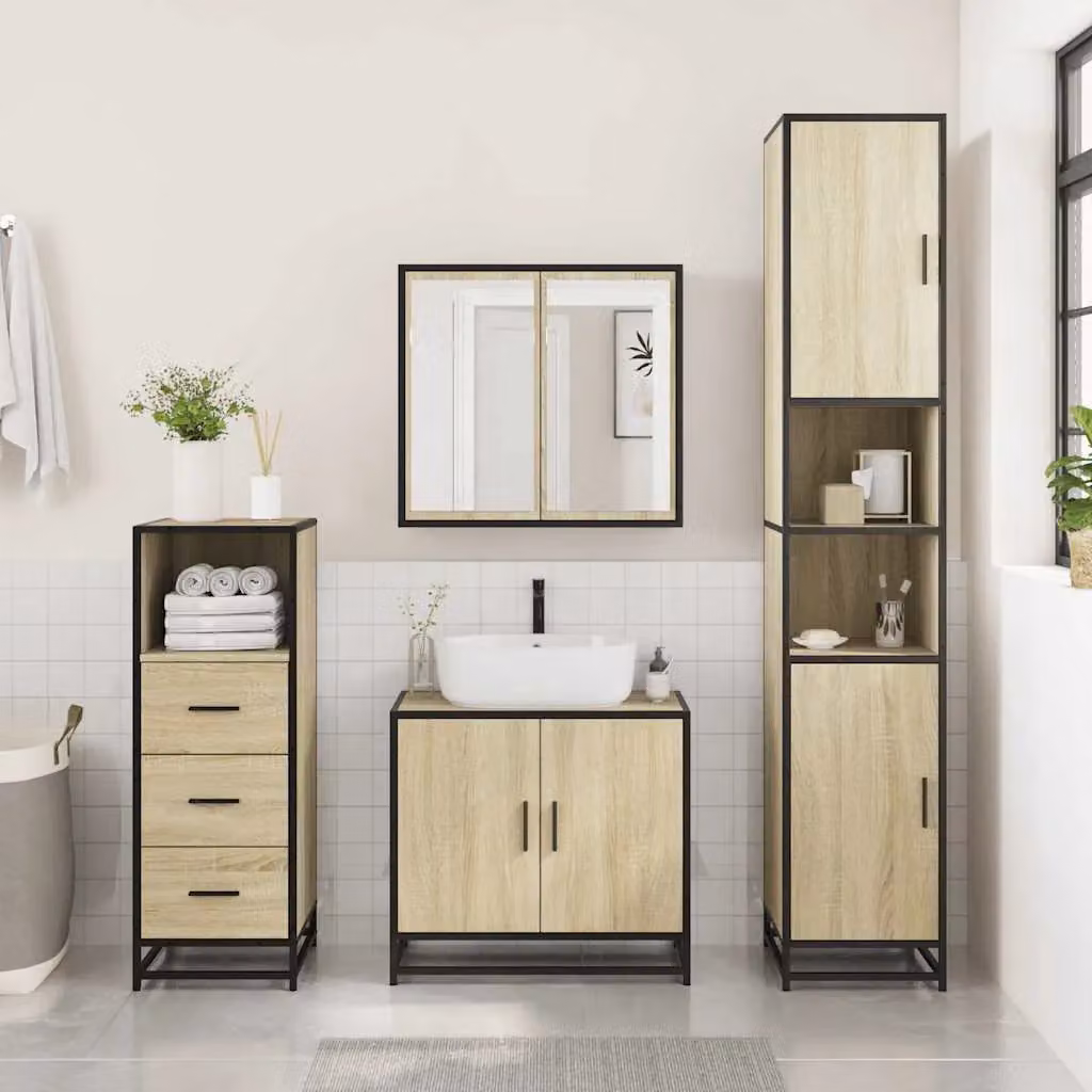 Berkfield Home Wall Mounted Bathroom Cabinet in Sonoma Oak, Brown, W: 35 cm, D: 37.5 cm, H: 100 cm – 3