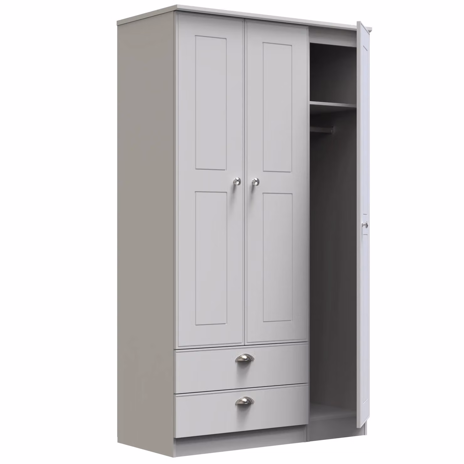 Albert Triple Wardrobe with 2 Drawers in Grey, Ready Assembled – 2