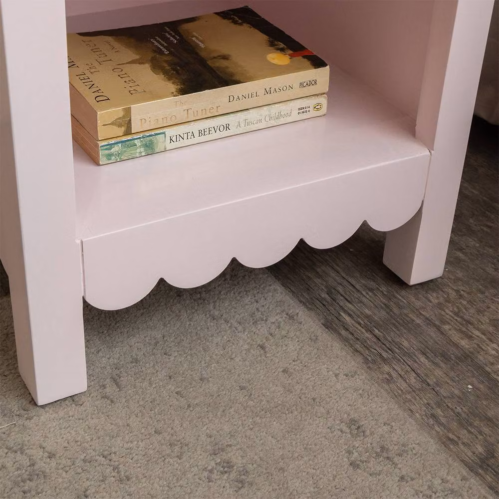 Melody Maison Staunton Pink Range Pair of One Drawer Scalloped Bedside Tables in Baby Pink and Gold – 2