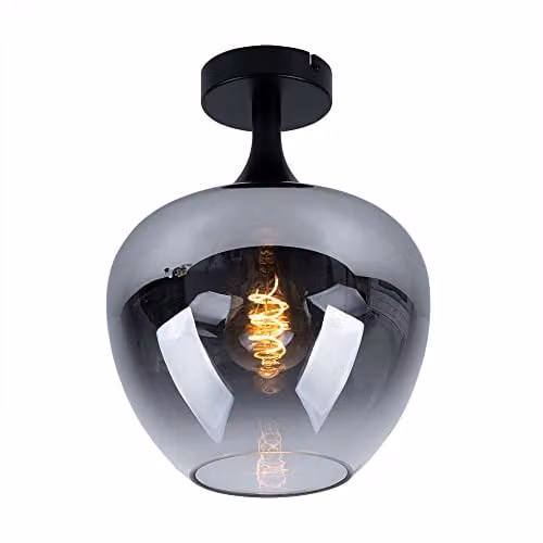 Netlighting Maxy Globe Modern Ceiling Light in Black with Transparent Grey Glass Sphere, W/D/H: 24 x 24 x 31.5 cm