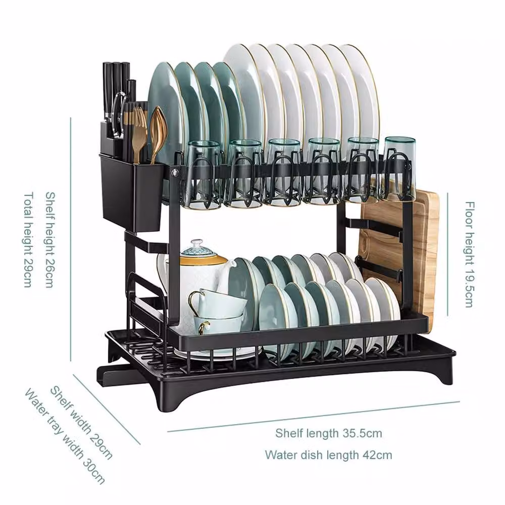 SPETLEK 2-Tier Sink Dish Drainer with Cutlery Tray, Black, W/D/H: 42.0 x 30.0 x 29.0 cm – 2