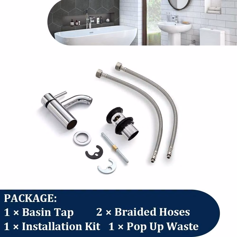 BATHWEST Silver Chrome Basin Mixer Tap with Drainer – 4