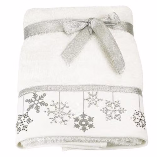 Bellissimo Festive Christmas Baubles Embroidered 100% Cotton Hand Towel, White