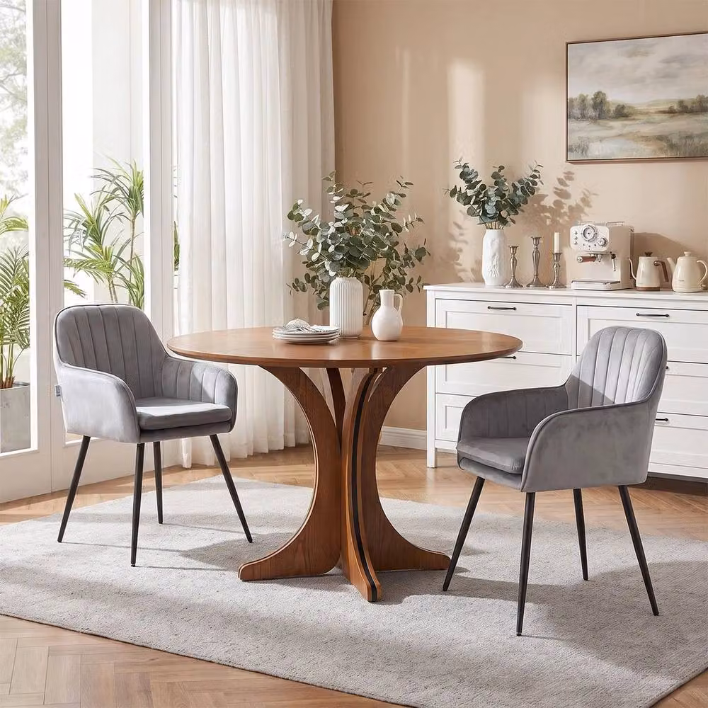 KORVIXA Set of 2 Modern Grey Matte Velvet Dining Chairs with Metal Frame – 3
