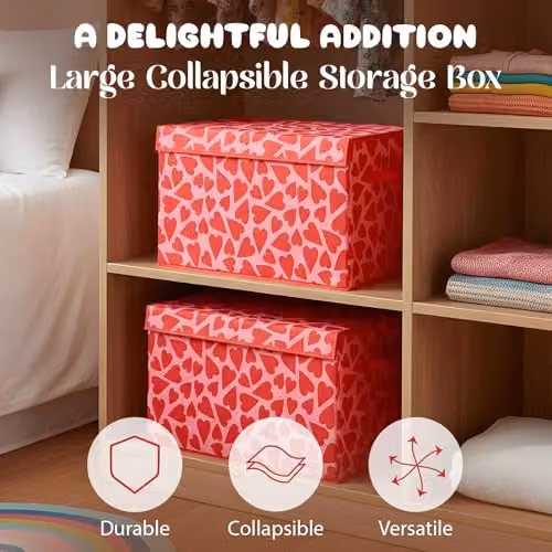 OHS Large Collapsible Fabric Storage Box with Lid and Handles, Pink – 2