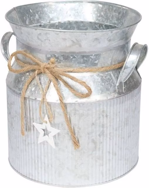 KDMD Silver Zinc Milk Churn with Vertical Ribs and Jute Bow