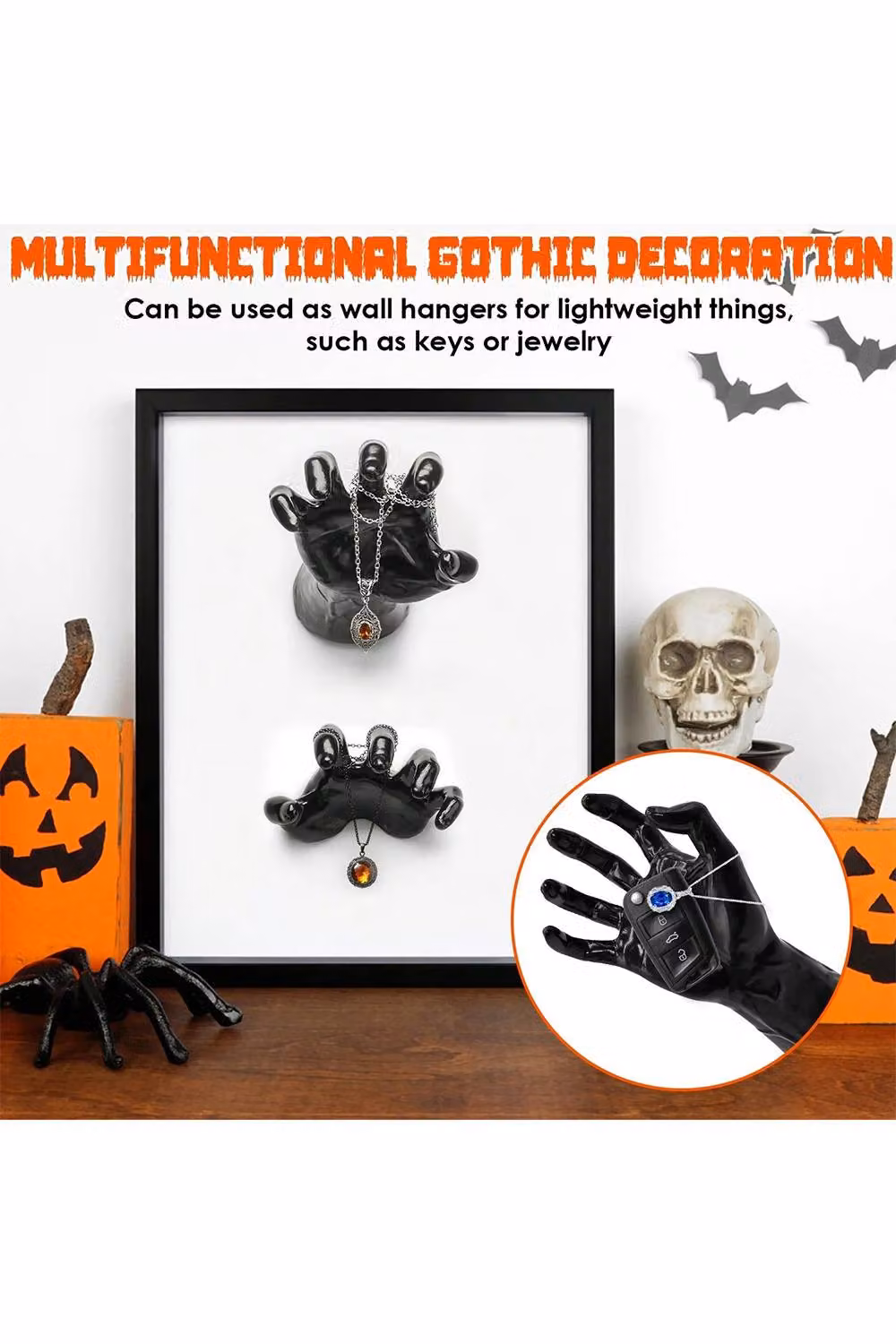 H&O Direct 3-Pack Halloween Reaching Hands Wall Decor with LED Pillar Candles in Black – 4