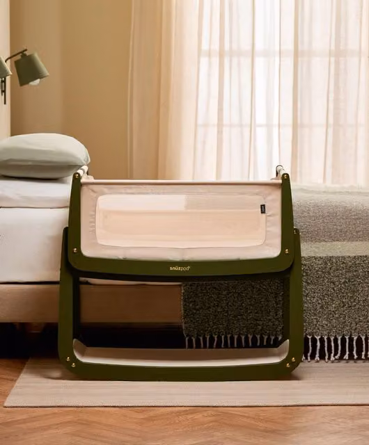 SnuzPod 5 Bedside Crib in Green with Solid Wood and Fabric Details
